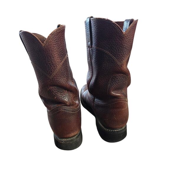Justin pull on leather brown round toe cowboy boots western work boots mens 8 main image 4
